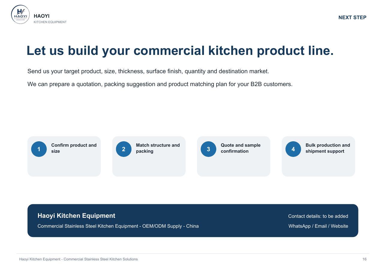 Haoyi kitchen equipment quotation and shipment process